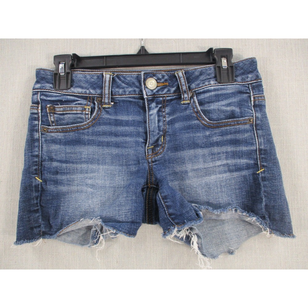 American Eagle Outfitters Super Stretch Denim Shorts Medium Wash Raw Hem Size 4